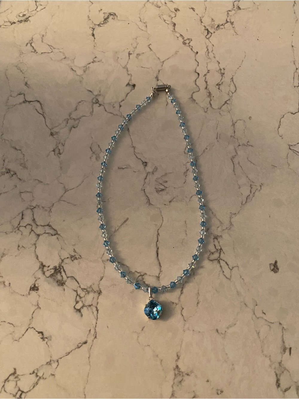 Handmade 
Delicate Light Blue Crystal Pendant Necklace - Women Jewelry